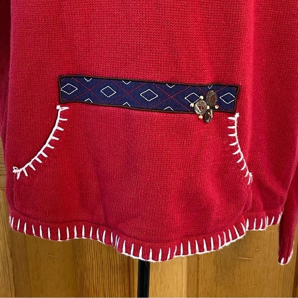 Vintage Breckenridge Grandma 1/4 Zip Turtleneck Fir Tree Sweater Red Size XL - Picture 4 of 16